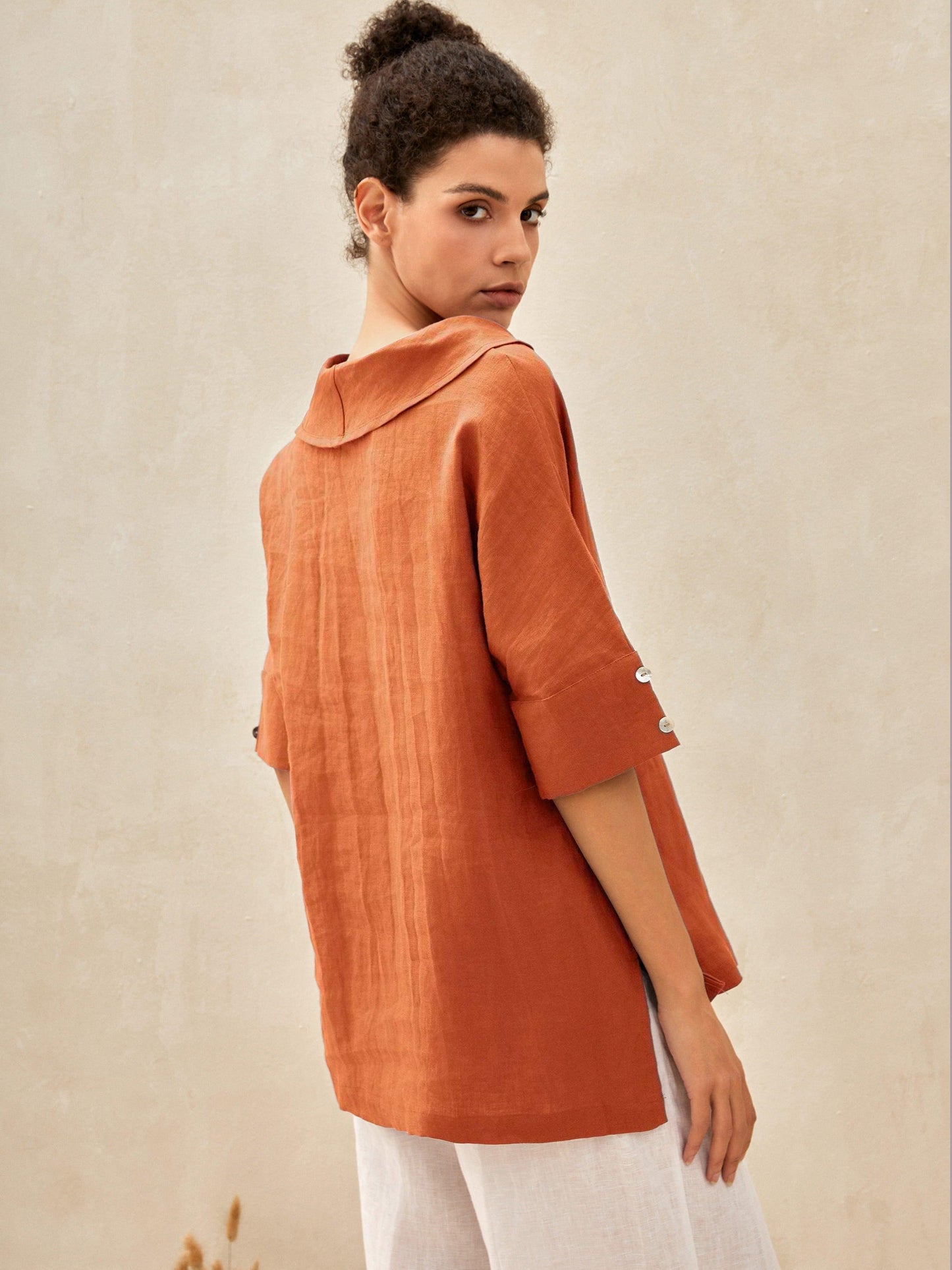 100% Linen V-Neck Short Sleeve Shirt SIERRA LINTICO
