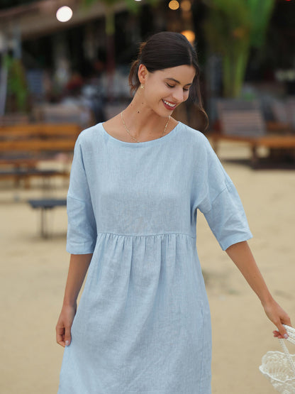 100% Linen A-Line Midi Dress VALENCIA LINTICO
