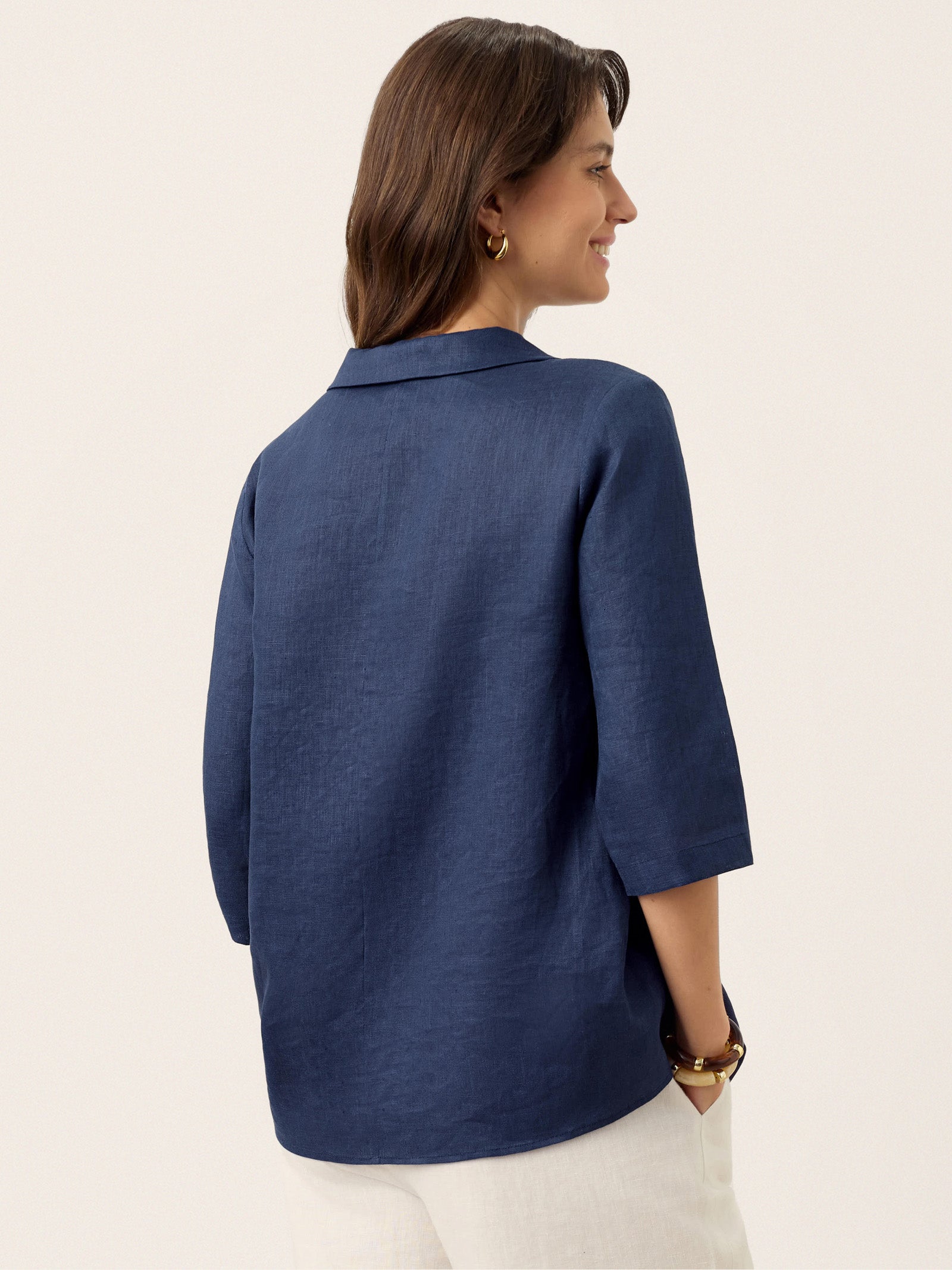 100% Linen Asymmetric Collar Inverted Pleat Top OTTILIE LINTICO