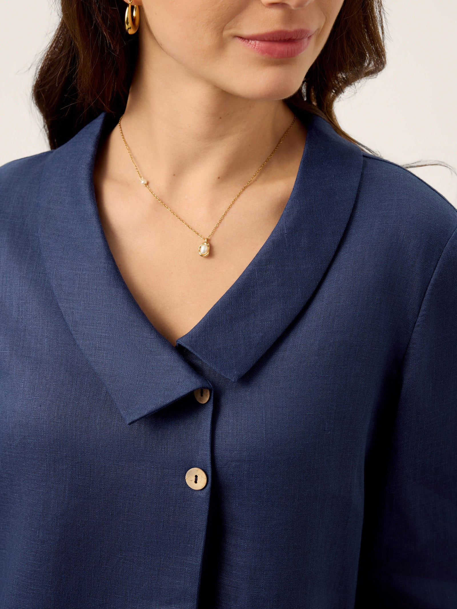 100% Linen Asymmetric Collar Inverted Pleat Top OTTILIE LINTICO
