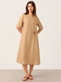 100% Linen Side-Gathered Bow Maxi Dress ESMERALDA
