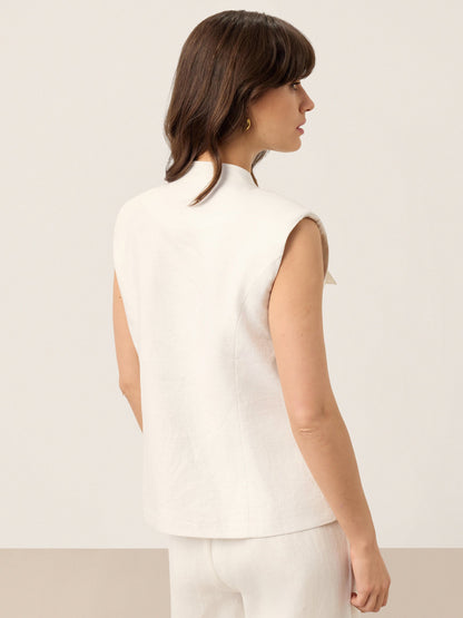 100% Linen Four-Pocket Tailored Sleeveless Vest COSIMA
