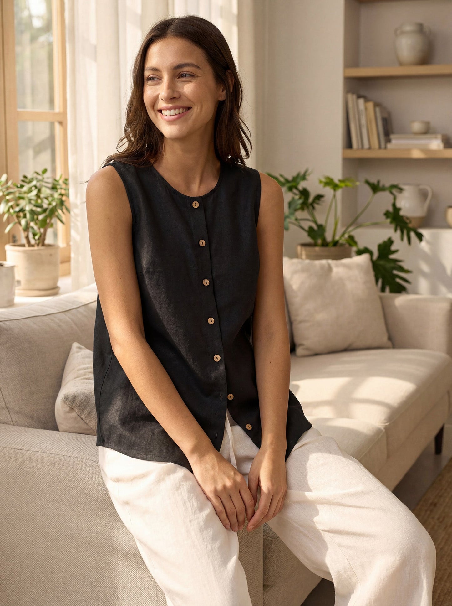100% Linen Buttons Down Tank Top ERIN LINTICO