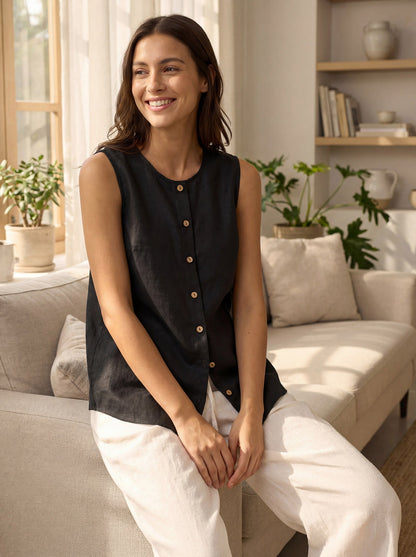 100% Linen Buttons Down Tank Top ERIN LINTICO