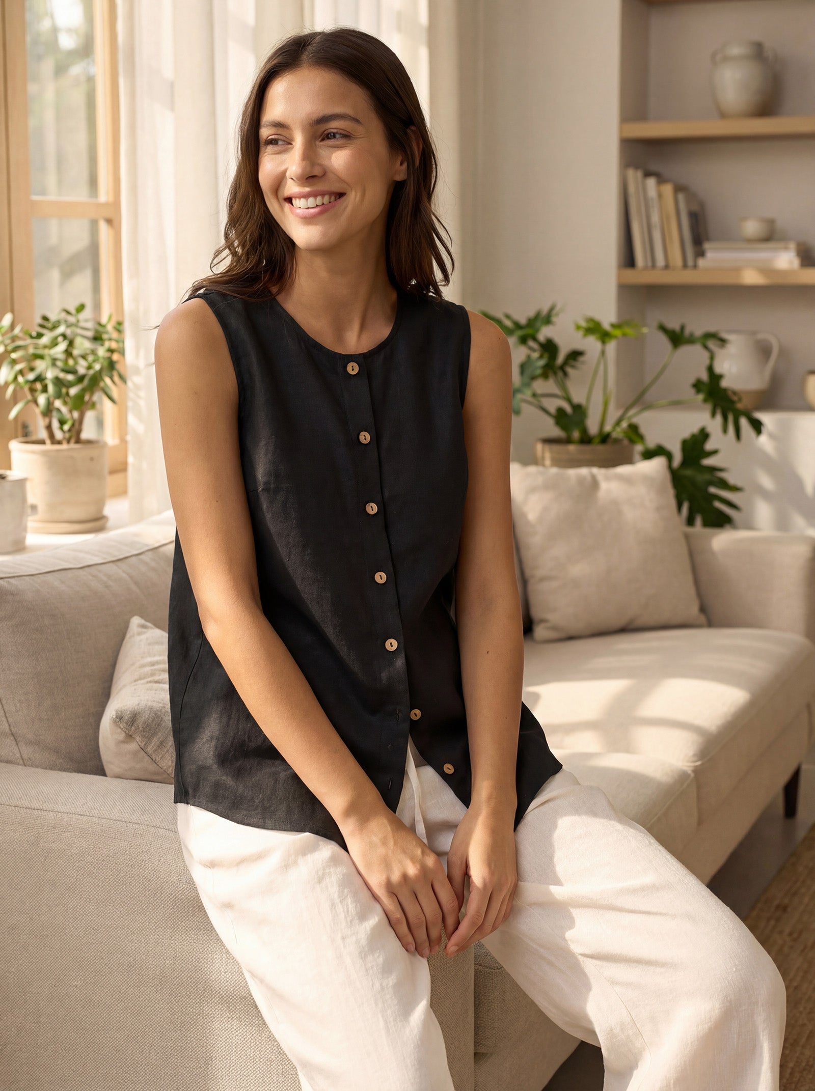 100% Linen Buttons Down Tank Top ERIN LINTICO