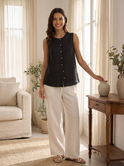 100% Linen Buttons Down Tank Top ERIN LINTICO