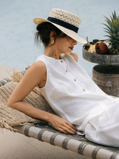 100% Linen Buttons Down Tank Top ERIN LINTICO