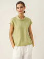 100% Linen Cap Sleeve Soft-Fold Collar Top YVONNE LINTICO