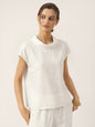 100% Linen Cap Sleeve Soft-Fold Collar Top YVONNE LINTICO