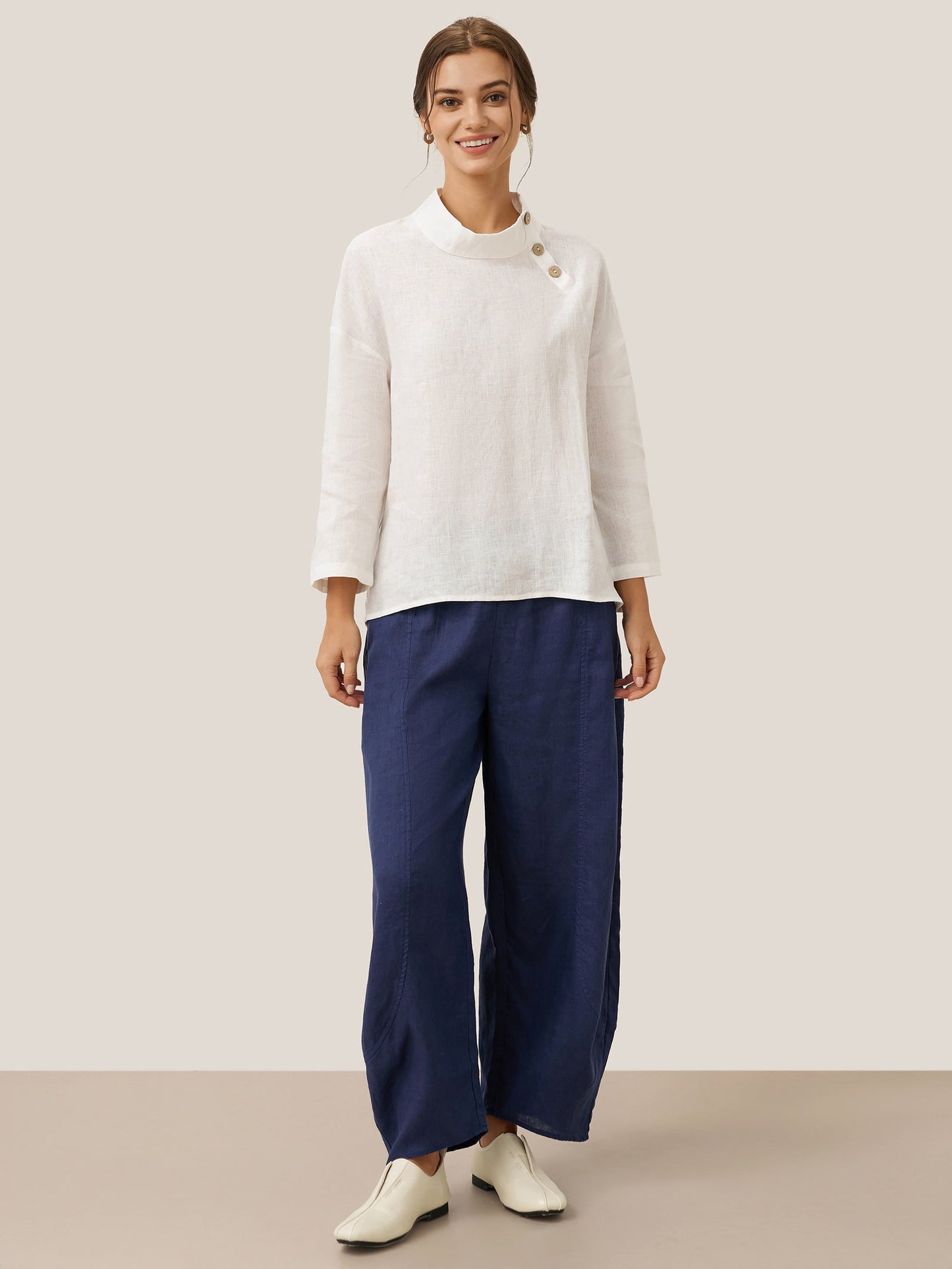100% Linen Classic Side Neck Top CORA