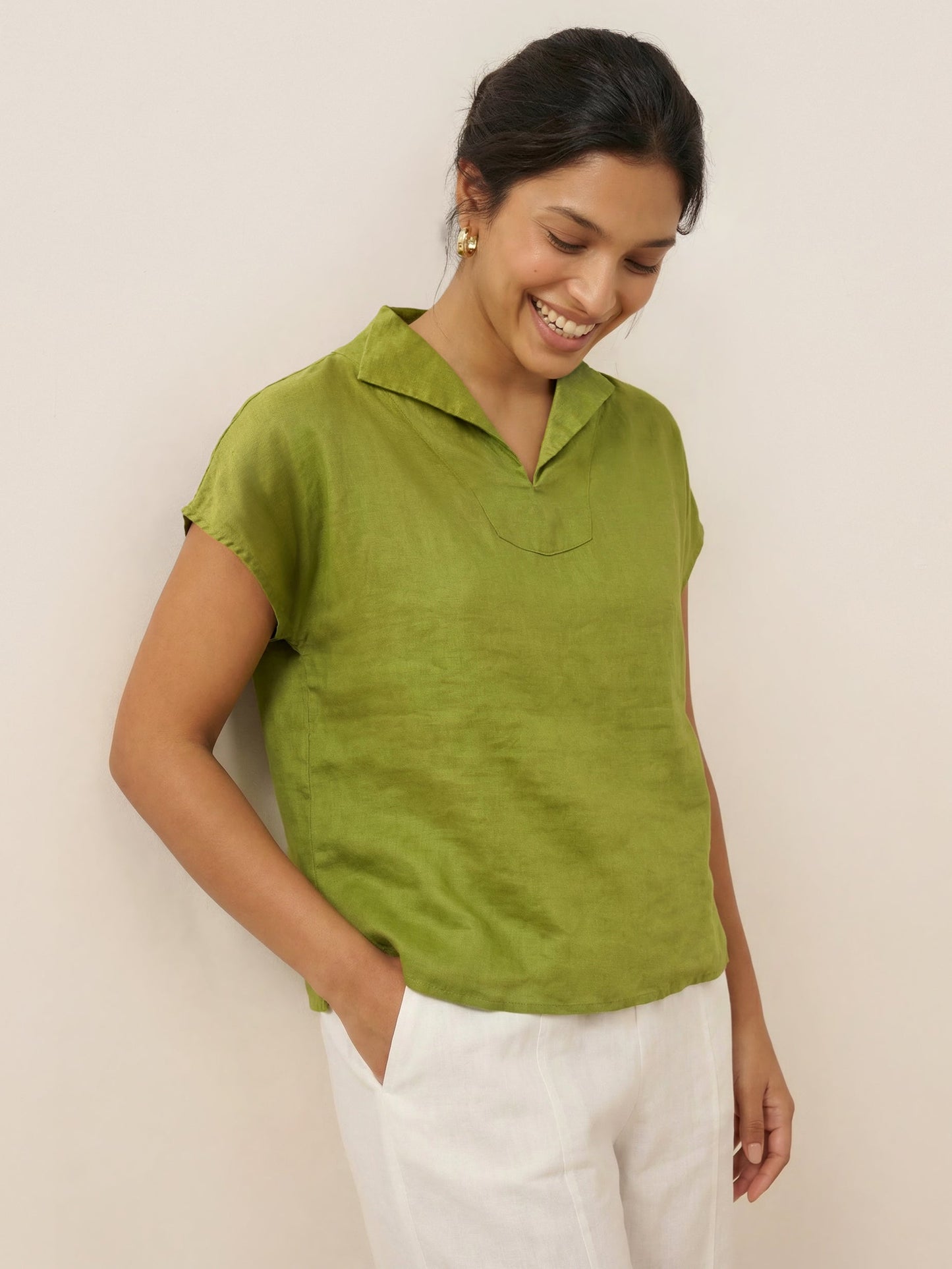 100% Linen Collared Cap Sleeve Top IVY