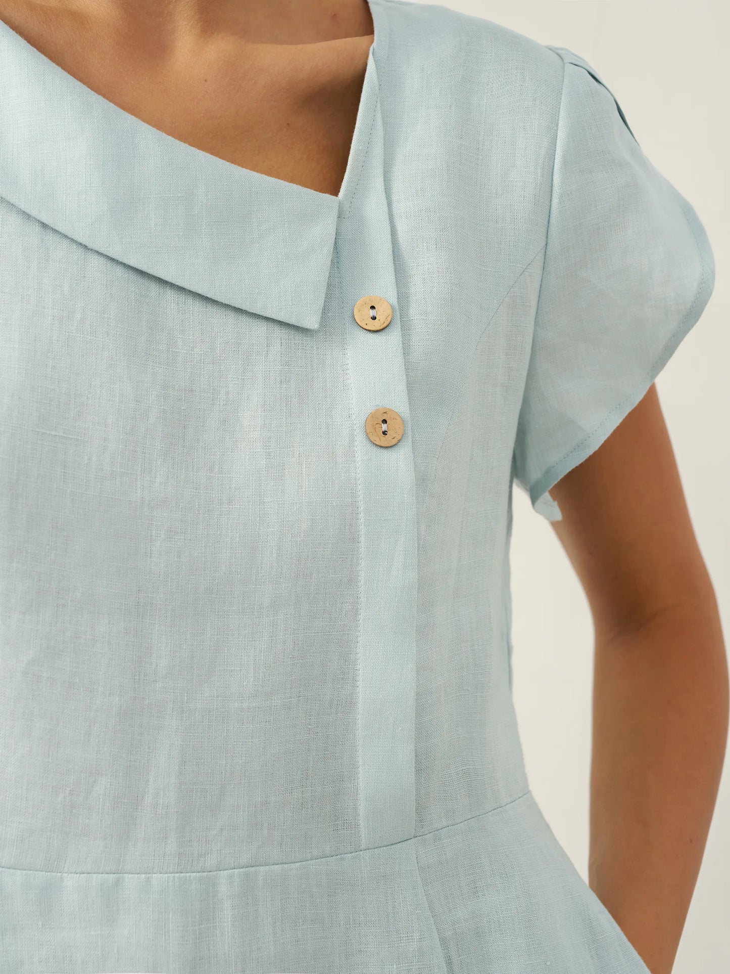 100% Linen Crescent Collar Flutter Sleeve Midi Dress FIONA LINTICO