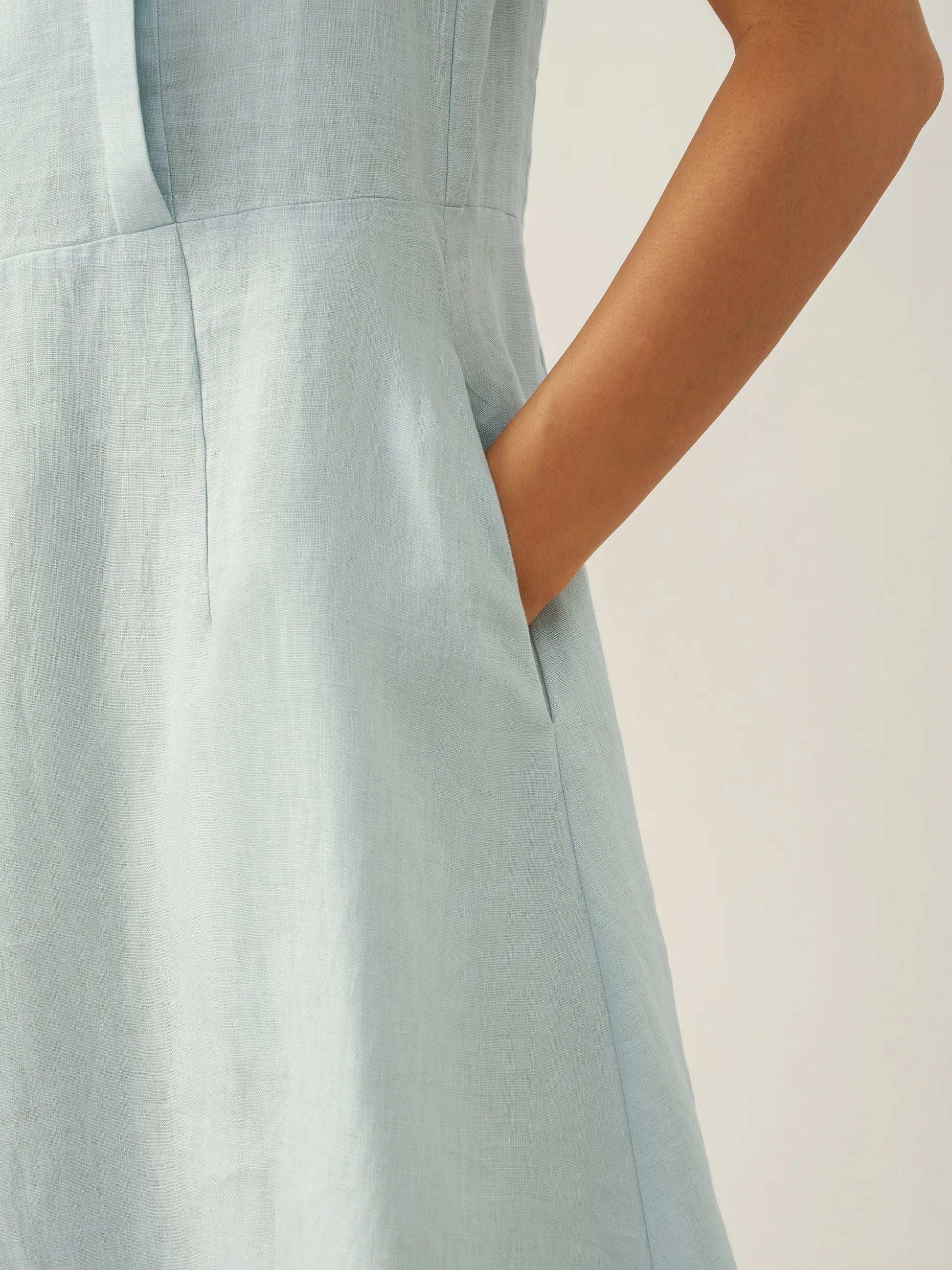 100% Linen Crescent Collar Flutter Sleeve Midi Dress FIONA LINTICO
