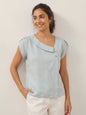 100% Linen Crescent Collar Flutter Sleeve Top FARA