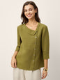 100% Linen Crescent Neck Button Detail 3/4 Sleeve Top ADALYN LINTICO