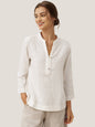 100% Linen Deep V-Neck Pullover with Button-Trim JOLYNE LINTICO