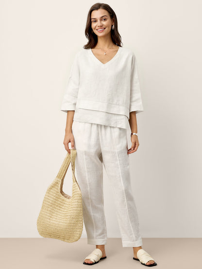 100% Linen Drop Shoulder Asymmetric Layered Hem Overtop VIOLA LINTICO