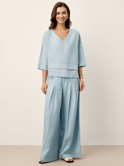 100% Linen Drop Shoulder Asymmetric Layered Hem Overtop VIOLA LINTICO