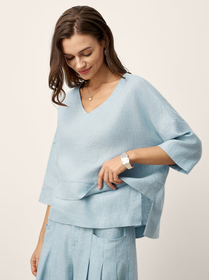 100% Linen Drop Shoulder Asymmetric Layered Hem Overtop VIOLA LINTICO