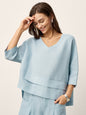 100% Linen Drop Shoulder Asymmetric Layered Hem Overtop VIOLA LINTICO