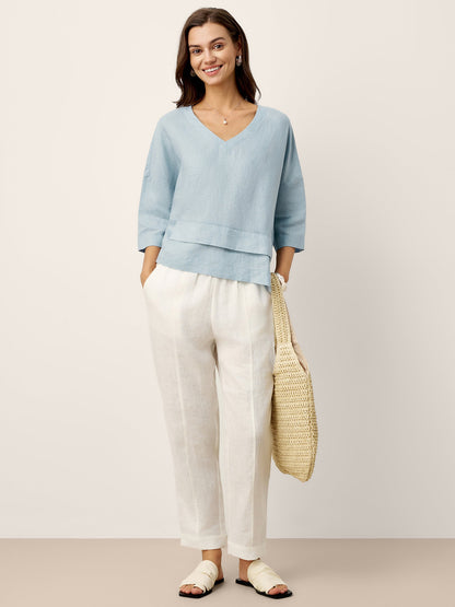 100% Linen Drop Shoulder Asymmetric Layered Hem Overtop VIOLA LINTICO