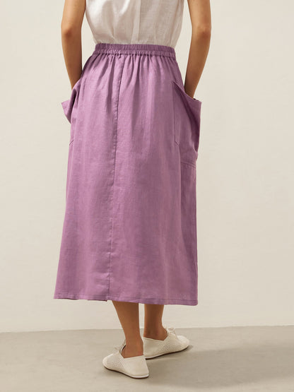 Linen Checked Elastic Waist Skirt MARINA LINTICO