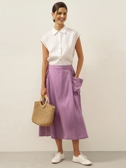 Linen Checked Elastic Waist Skirt MARINA LINTICO
