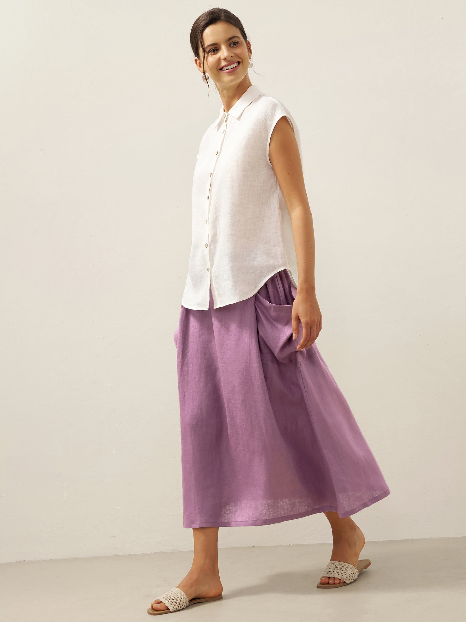 100% Linen Elastic Waist Skirt MARINA LINTICO
