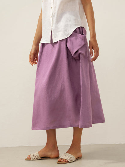 100% Linen Elastic Waist Skirt MARINA LINTICO