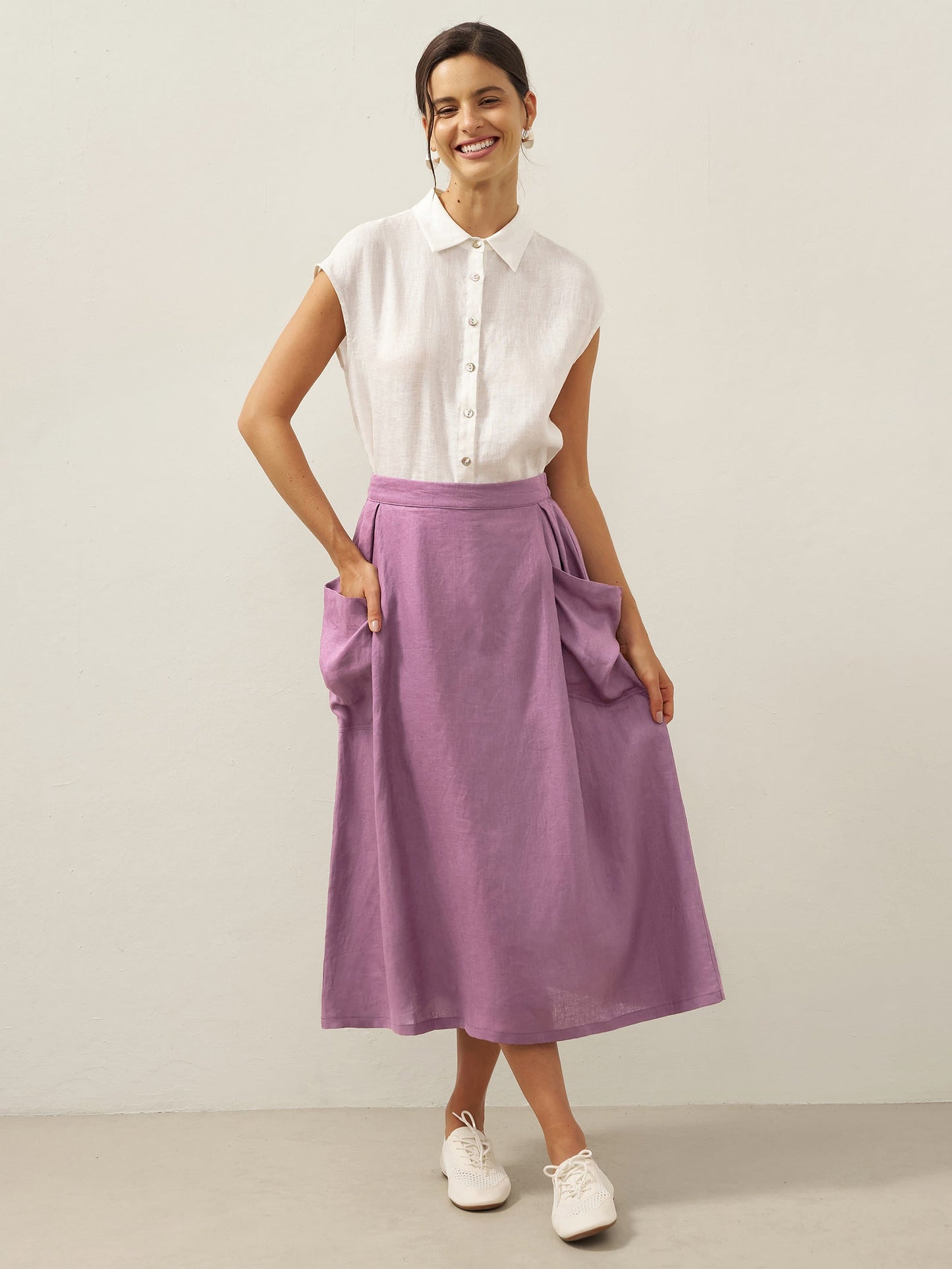 100% Linen Elastic Waist Skirt MARINA LINTICO