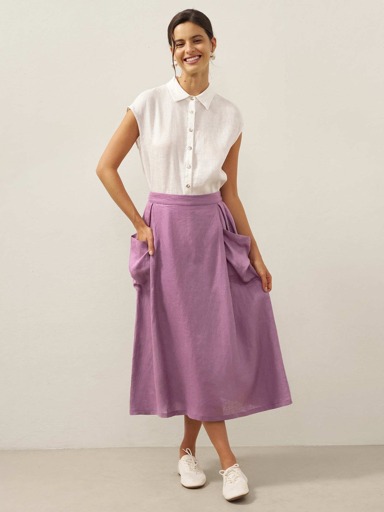 Linen Checked Elastic Waist Skirt MARINA LINTICO