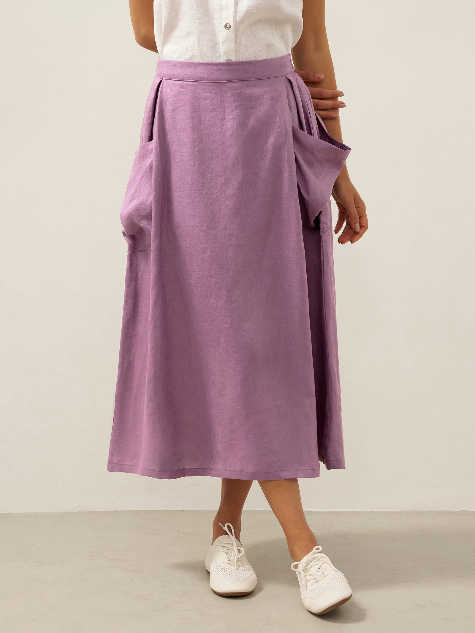 Linen Checked Elastic Waist Skirt MARINA LINTICO
