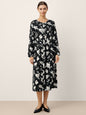 100% Linen Floral Printed Gathered Maxi Dress ELODIE