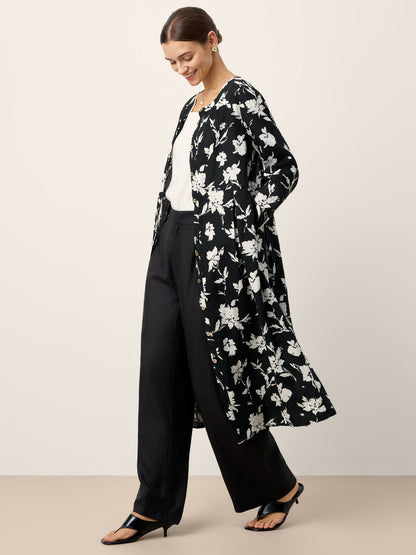 100% Linen Floral Printed Gathered Maxi Dress ELODIE