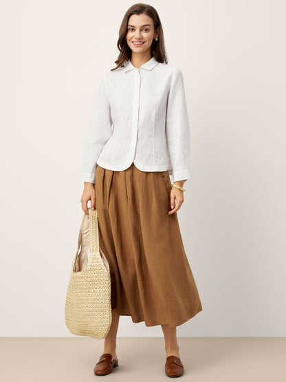 100% Linen Small Collar Curved Hem Tailored Shirt AVELINE LINTICO