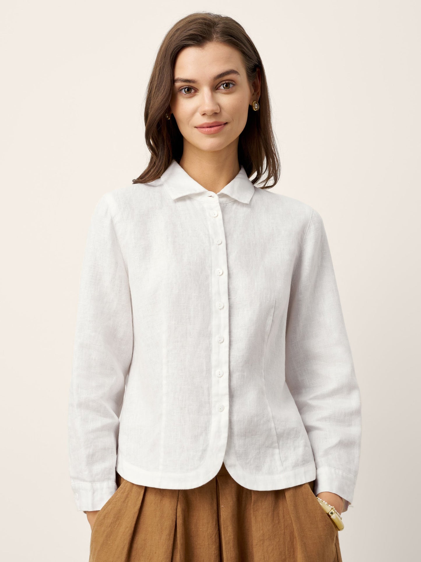 100% Linen Small Collar Curved Hem Tailored Shirt AVELINE LINTICO