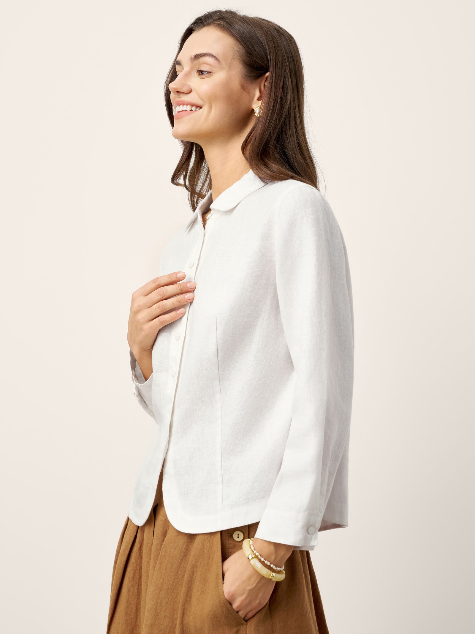 100% Linen Small Collar Curved Hem Tailored Shirt AVELINE LINTICO