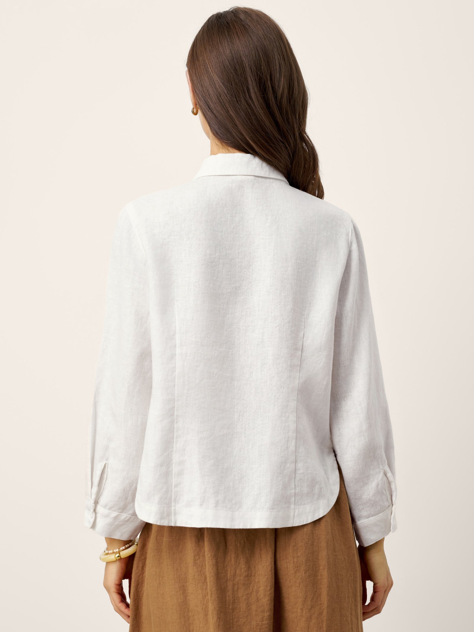 100% Linen Small Collar Curved Hem Tailored Shirt AVELINE LINTICO