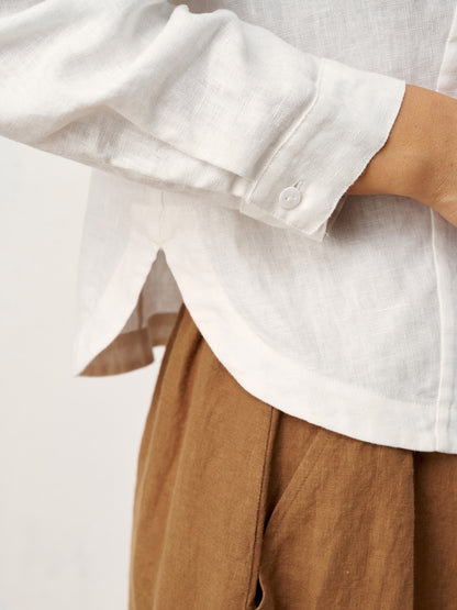 100% Linen Small Collar Curved Hem Tailored Shirt AVELINE LINTICO