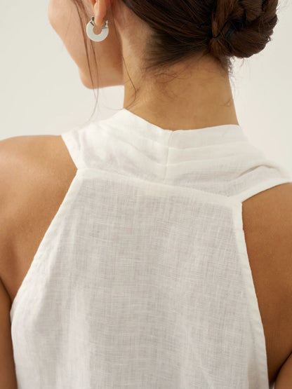 100% Linen Halter Neck Tie-Front Crop Top FAYE