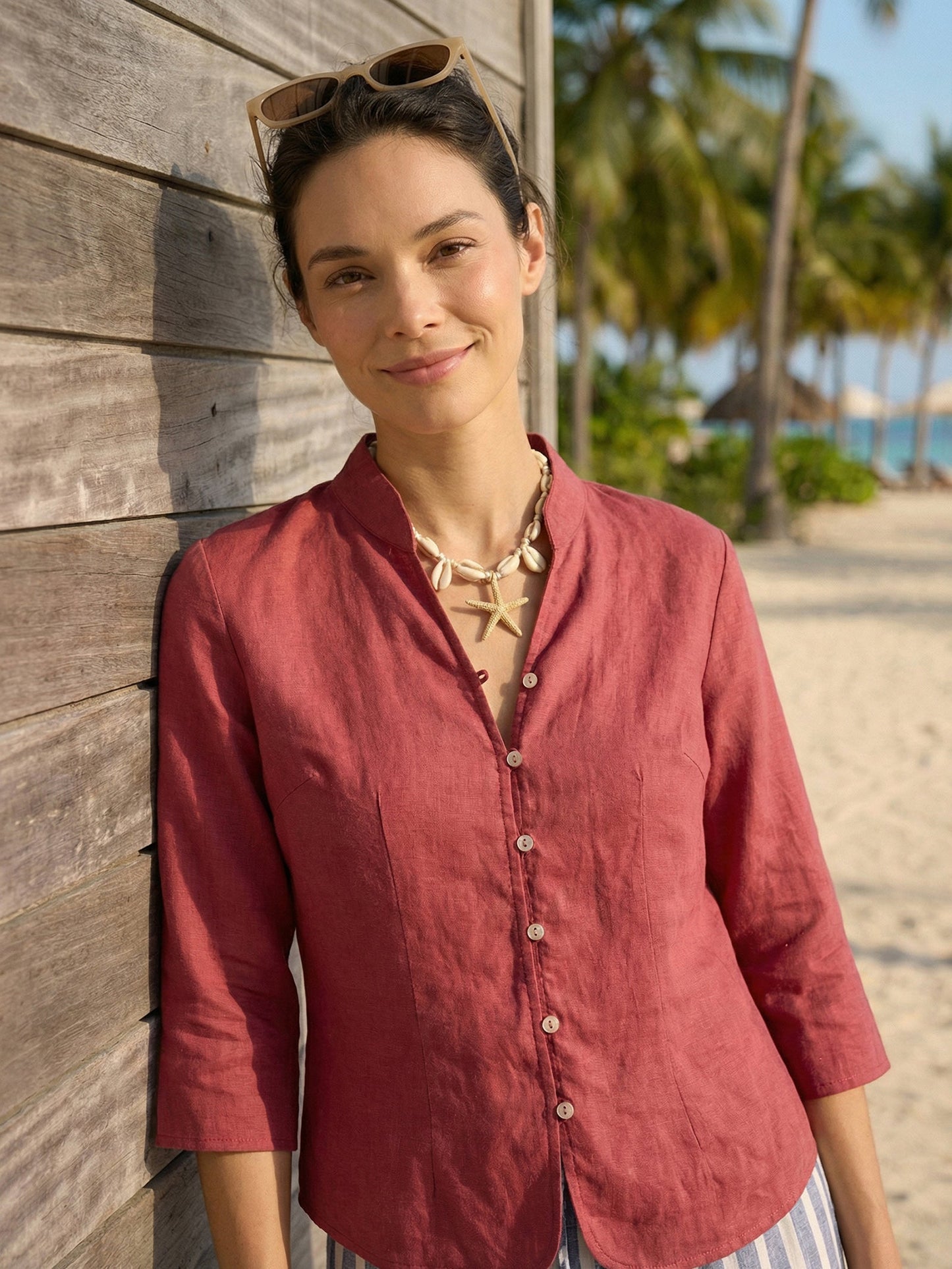 100% Linen Hand Button Fitted Jacket AMELIA LINTICO