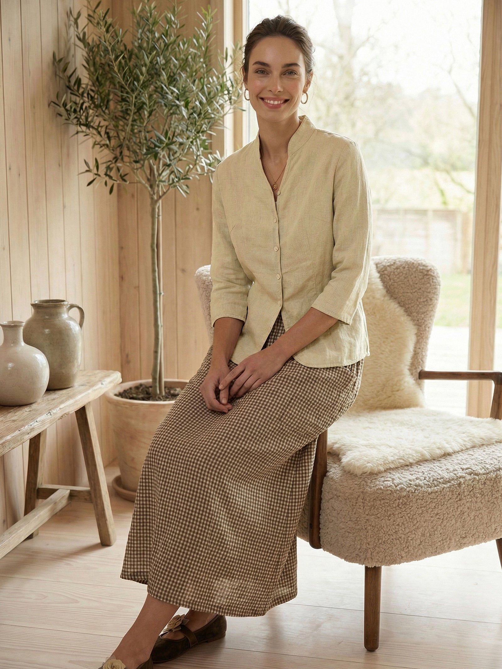 100% Linen Hand Button Fitted Jacket AMELIA LINTICO