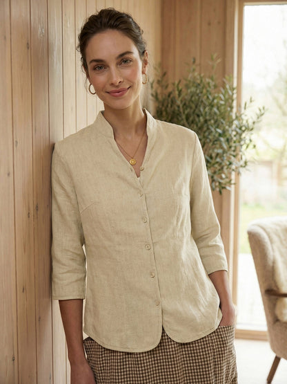 100% Linen Hand Button Fitted Jacket AMELIA LINTICO
