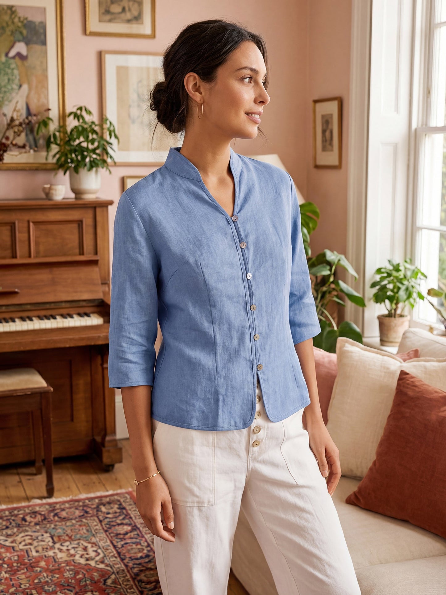 100% Linen Hand Button Fitted Jacket AMELIA LINTICO