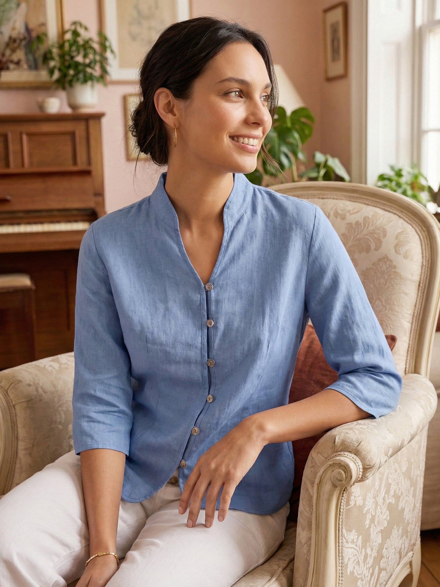 100% Linen Hand Button Fitted Jacket AMELIA LINTICO