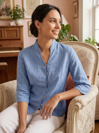 100% Linen Hand Button Fitted Jacket AMELIA LINTICO