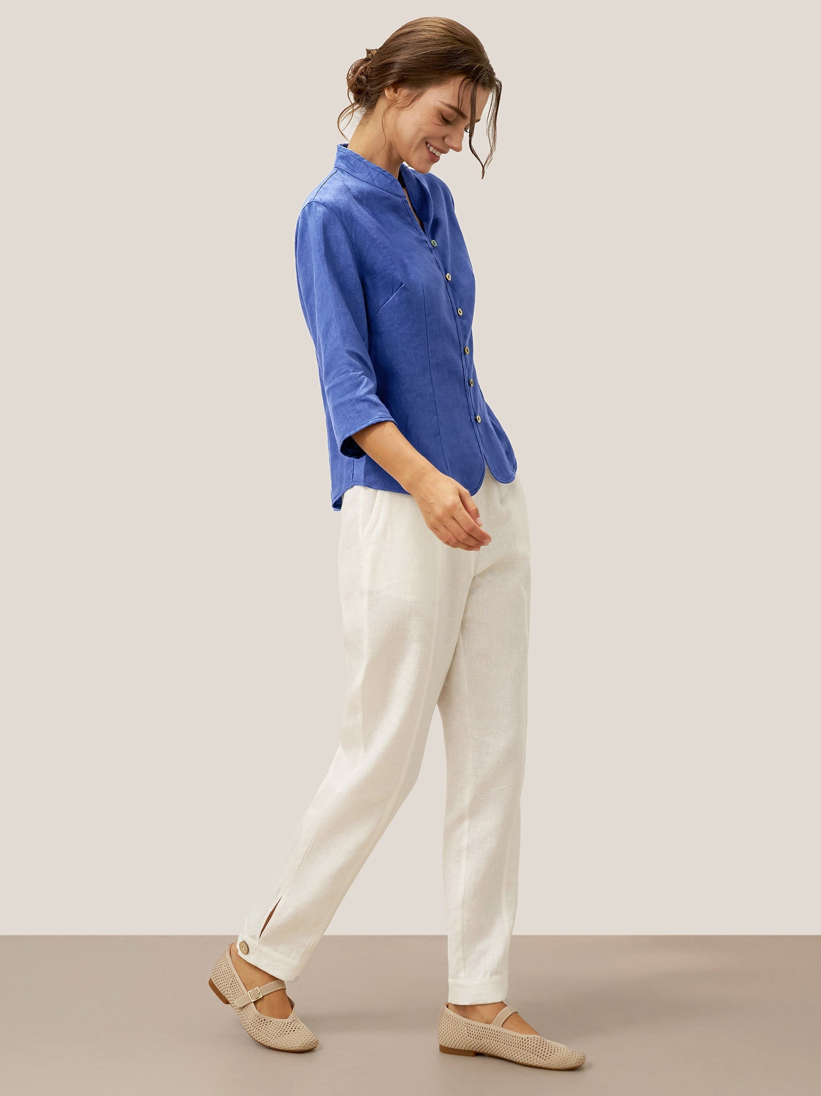 100% Linen Hand Button Fitted Jacket AMELIA LINTICO