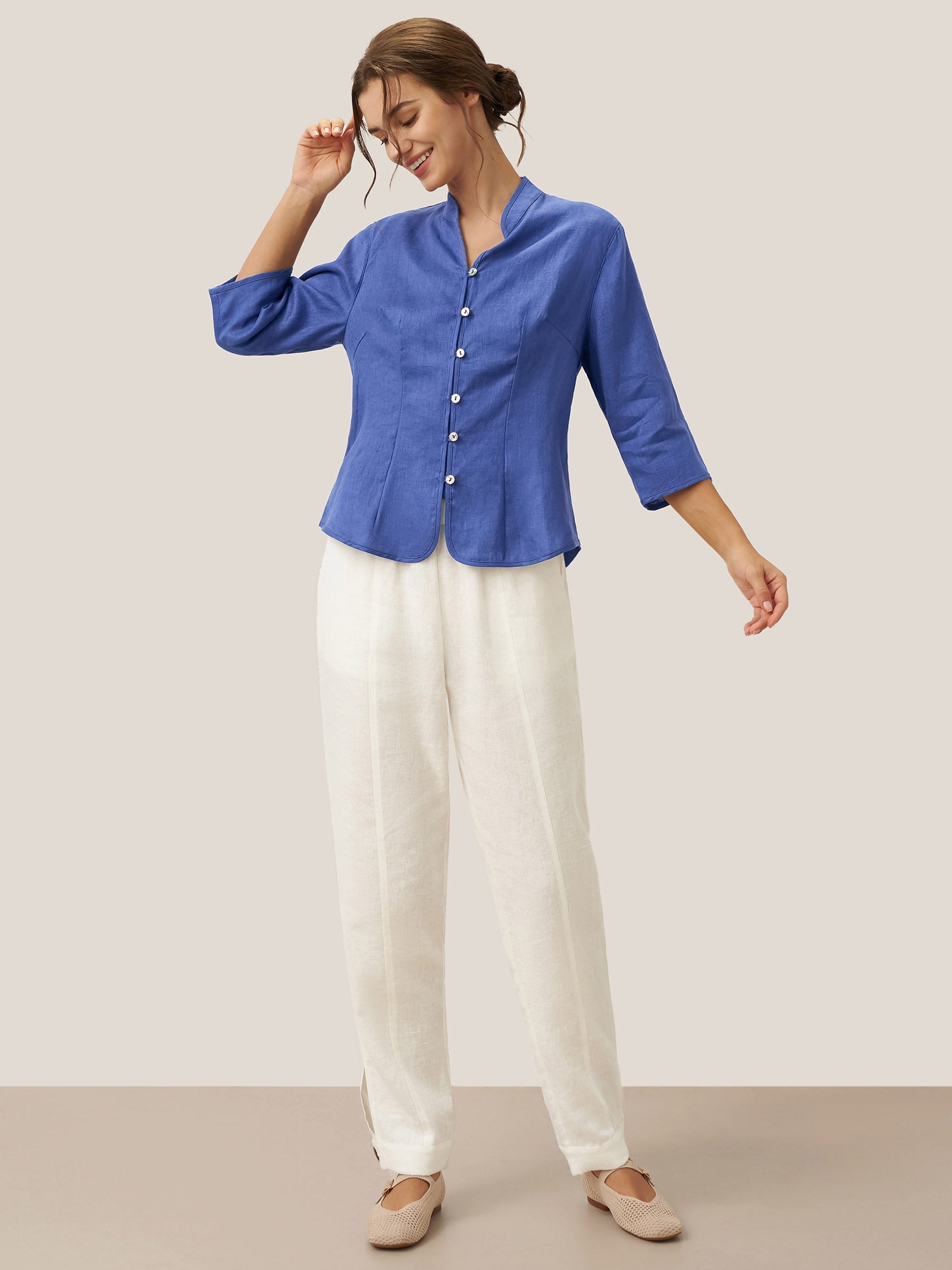 100% Linen Hand Button Fitted Jacket AMELIA LINTICO