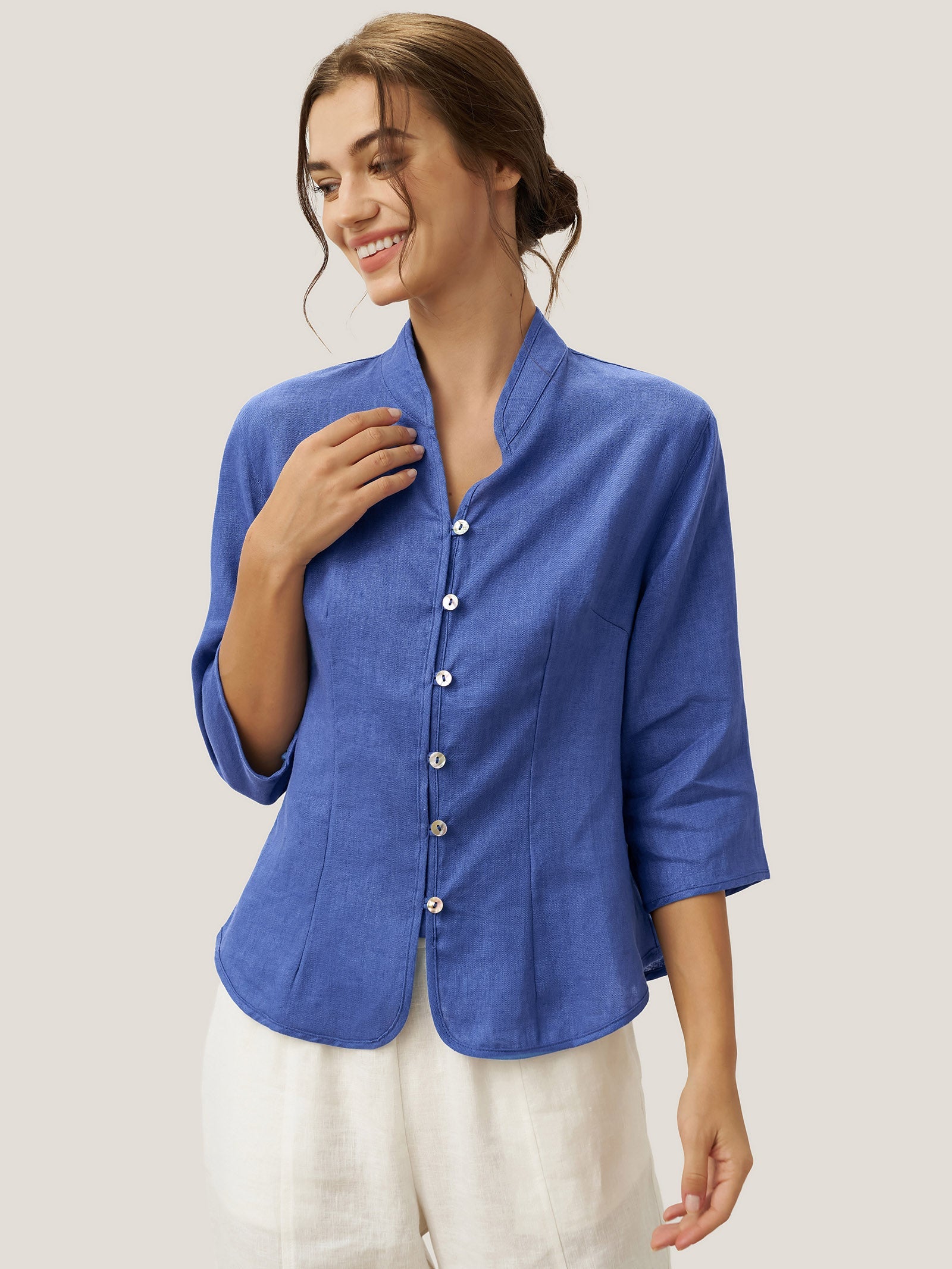 100% Linen Hand Button Fitted Jacket AMELIA LINTICO
