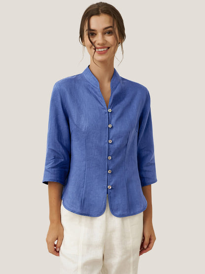 100% Linen Hand Button Fitted Jacket AMELIA LINTICO